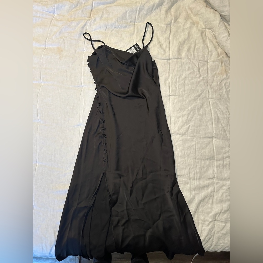 Nasty Gal Satin Button Detail Cowl Neck MIDI Dress With Slit.
